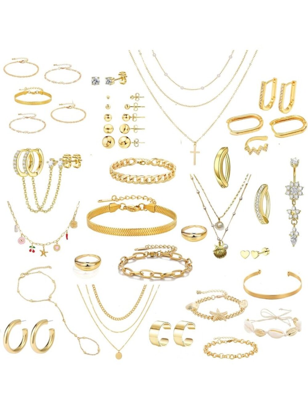 Elegant 18K Gold Plated Jewelry Set for Women - Necklaces, Bracelets, Earrings